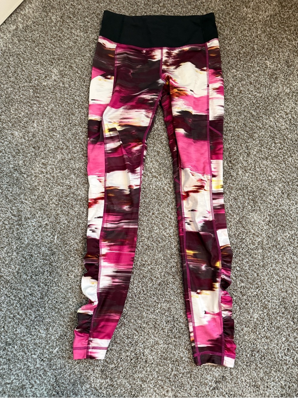 lululemon athletica Black Waistband with Pink and Maroon Abstract Print